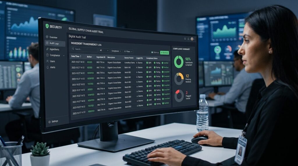 Photorealistic stockfoto, 16:9: Digital audit trail interfac