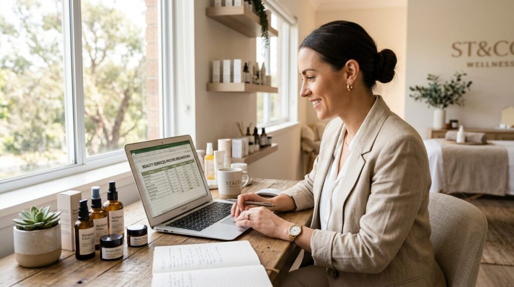 Independent beauty professional in modern wellness studio re