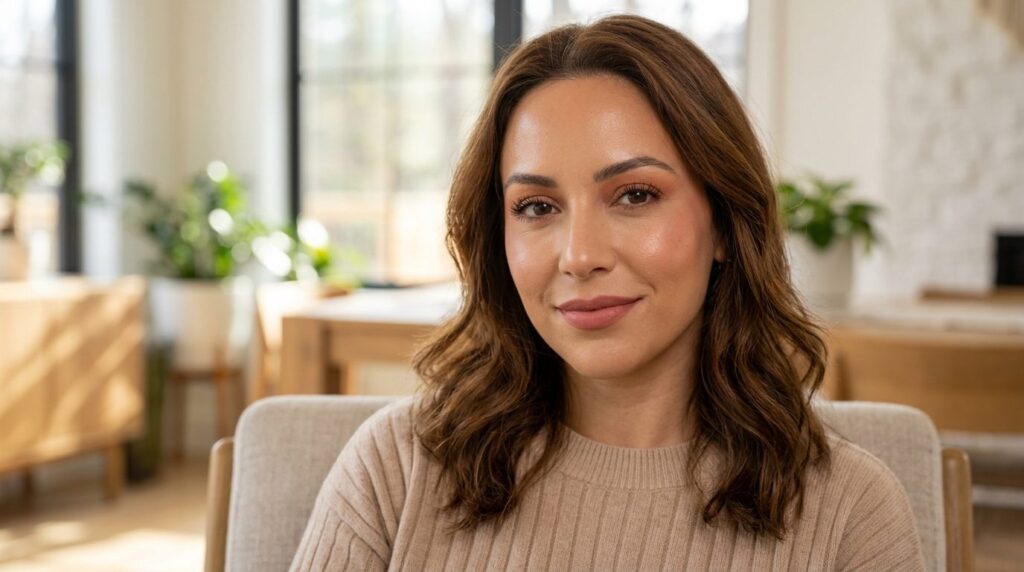 Portrait of a woman with radiant, flawlessly matched foundat